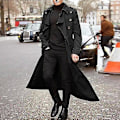 Miniatyrbillede 2 af 5: Mænds Sort Langt Lapel Business Trenchcoat 2XL