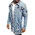 Miniatyrbillede 4 af 5: Distressed Denim Shacket med Lommer i Lyseblå - Mænds Langærmet Jakke (Størrelse 2XL)