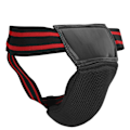 Miniatyrbillede 6 af 8: Boksning Lyskeskål Protector PU Læder Åndbar Jockstrap til Kickboxing Muay Thai Sort