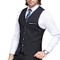 Miniatyrbillede 3 af 4: Slank Pasform Sort Herre Business Casual V-Hals Jakkesæt Vest