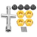 Pikkukuva 4 / 8: 12 mm kuusiokoloadapteri 6 mm paksu M4 laippa lukkomutterit ristikulmaavaimisarja 1/10 RC-autolle Kulta