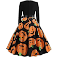 Miniatyrbillede 2 af 5: Skelet-græskar Trykt Halloween Cosplay Party Kostume - Kvinders XL - Orange