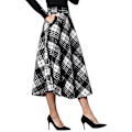 Miniatyrbilde 1 av 5: Tartan Ull Maxi-Skjørt med Elastisk Midje - Svart & Hvit - Plus Size XL