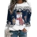 Jul Dame Snemand Langærmede T-shirts Pullover Snefnug Jul Rund Hals Bluse - JA A S