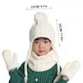Miniatyrbilde 2 av 7: 3 stk Baby Vinterlue, Halsduk og Hansker Sett Strikket Fleecefôret Lue med Pompom Twist Flette Utendørs Varm Lue for 2-5 år Barn Gutter Jenter