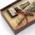 Miniatyrbillede 2 af 5: Fjerpen Seglvoks Stempel Sæt Retro Europæisk Stil Rustfrit Stål Nib Fjerpen og Blæk Sæt Sortlig Grøn