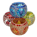 Miniatyrbilde 6 av 7: 4 stk mosaikk glasslysestaker håndlaget fargerik romantisk mosaikk glasslysestaker dekorasjon for hjemmebarmiddag
