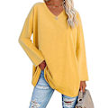 Miniatyrbillede 2 af 6: Damblus Langærmet Trøje Pure Color Pullover V-udskæring Løstsiddende Faldende Casual Design Gul M