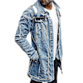 Miniatyrbillede 2 af 5: Distressed Denim Shacket med Lommer i Lyseblå - Mænds Langærmet Jakke (Størrelse 2XL)