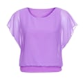 Miniatyrbilde 3 av 5: Løs T-skjortebluse for kvinner i lilla chiffon med flaggermusarmer