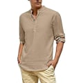 Pikkukuva 1 / 4: Pellava Henley-rantapaita miehille khaki-värisenä