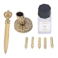 Miniatyrbillede 2 af 7: Fjerpennesæt med 5 udskiftelige spidser Brev åbner Penholder Blæk Tom flaske Quill Pen Set til studerende fødselsdag Gul