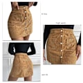 Miniatyrbilde 4 av 6: Kvinner Corduroy Mini Skjørt A-Line Høy Midje Slim Fit Knapper med Lommer for Høst og Vinter Ginger XL