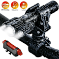 Miniatyrbillede 1 af 8: Aluminiumslegering Multifunktion 3-hoved LED-cykellygter Lampe USB-forlygte Vandtæt udendørs lommelygte
