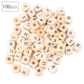 Pikkukuva 1 / 8: 100 kpl DIY Englannin neliömäiset puualfabeettihelmet Korunvalmistustarvikkeet 10x10mm