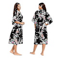 Miniatyrbillede 1 af 5: Sort Blomster Satin Kimono Morgenkåbe Natskjorte Bryllup Badekåbe 3XL