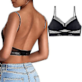 Miniatyrbillede 1 af 5: Trådløs Deep V Lace Push Up Rygfri BH til Lav Ryg, U-Formet Design, Sort