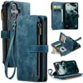 Compatible with iPhone 17 Case Leather Case with Card Slots and Zipper Blå