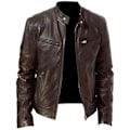 Miniatyrbillede 1 af 3: Brun Kunstlæder Biker Motorcykeljakke til Mænd i 4XL