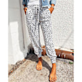 Miniatyrbillede 2 af 6: Damebukser Leopardprint Elastisk Talje Løse Casual Loungebryller med Lommer Hvid S