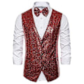 Miniatyrbillede 1 af 5: Rød Sequin V-Hals Mænds Fest Suit Vest