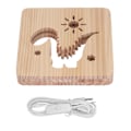 Miniatyrbillede 2 af 8: Træskærerlampe Dinosaur Hulmønster Varmt Hvidt Lys USB Drevet Fyrretræ 3D Trælampe Natlampe til Børn til Soveværelser