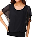 Miniatyrbillede 1 af 5: Afslappet Løsts Chiffon Batwing Ærme Top T-shirt Bluse til Kvinder - Sort