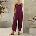 Miniatyrbilde 2 av 4: Dame Sommer Høst Dungarees Jumpsuit med Cami Topp, Løse Overalls og Lommer - 5XL Lilla