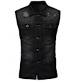 Miniatyrbilde 3 av 4: Slank hvit denimvest for menn - reverskrage, ermeløs, XL