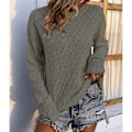 Miniatyrbild 2 av 6: Kvinna Långärmade Virkade Tröjor Stickad Pullover Hollow Out Crewneck Topp för Dating Arbete Grön S