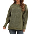 Miniatyrbilde 1 av 7: Langarmet genser Dame Høst Vinter Pustende Løstsittende Casual Elegant Ensfarget Strikket Pullover Topper OD Grønn XS