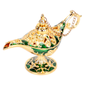 Miniatyrbilde 5 av 8: Magisk Genie Lampe Utsøkt Fargeekte Iøynefallende Legering Preget Mønster Genie Lampe for Soverom Kontor Gull+Grønn 12 cm