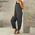 Miniatyrbilde 2 av 4: Sommer- og høst-dungaree-jumpsuit for kvinner i grått med cami-topp og lommer