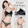Miniatyrbillede 4 af 5: Trådløs Deep V Lace Push Up Rygfri BH til Lav Ryg, U-Formet Design, Sort