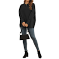 Miniatyrbild 4 av 7: Långärmad tröja Dam Höst Vinter Andas Lös Casual Elegant Pure Color Stickad Pullover Toppar Svart M