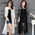 Miniatyrbilde 2 av 4: Sommer Mesh Lace Cardigan Solbeskyttelsesjakke for Kvinner - Vinrød XXL