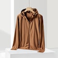 Miniatyrbild 5 av 8: Män UPF 50+ Solskydd Lättvikts Full Zip Hoodie Jacka Långärmad Solskydd Jacka för Fiske Vandring Utomhus Brun XL