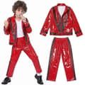 Michael Jackson-kostume rød og sort sæt med kostume A 11-12Y