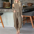 Miniatyrbild 2 av 6: Kvinnor Pyjamas Set Höst Vinter Hem Kläder Set 3 delar Loungewear Set Väst Byxor Cardigan Set Khaki S