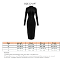 Miniatyrbillede 6 af 6: Zip Front Langærmet Bodycon Kjole Enfarvet Snøre Ryg Rund Hals Dame Kjole Sort XL