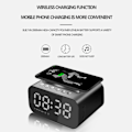Miniatyrbilde 4 av 8: Trådløs lading Bluetooth-høyttaler Klokke LED-skjerm Vekkerklokkeradio med FM-radio USB-hurtiglader