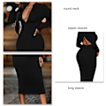 Miniatyrbillede 5 af 6: Zip Front Langærmet Bodycon Kjole Enfarvet Snøre Ryg Rund Hals Dame Kjole Sort XL