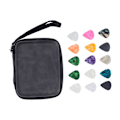 Miniatyrbild 6 av 8: Guitar Pick Bag Set Celluloid Picks Förvaringsväska Hållare Fodral PU Läder för instrumenttillbehör Svart
