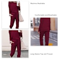 Miniatyrbild 5 av 6: Dam 2-delad outfit Lös Stretchig Snygg långärmad tröja Byxa Höst Loungewear Pyjamasset Vinröd XL