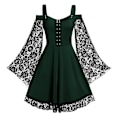 Miniatyrbillede 1 af 4: Gotisk Blonder Halloween Middelalder Lolita Kjole i Grøn - Størrelse 4XL