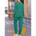 Miniatyrbilde 3 av 5: Dame 2-delt antrekk Løstsittende Stretchig Stilig Langarmet Topp Bukse Høst Loungewear Pyjamas Sett Grønn S