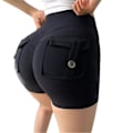 Miniatyrbillede 1 af 5: Dame Yoga Shorts med Høj Talje og Lommer - Sort