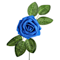 Miniatyrbillede 3 af 8: Kunstig Rose Blomst Blå PE Skum Falsk Simuleringsrose med Blade og Stilk
