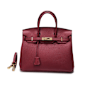 Miniatyrbillede 1 af 4: Elegant Vinrød Kødkvægslæder Håndtaske 35cm Lychee Mønster Platin Design Uden Skulderrem Burgundy 35cm
