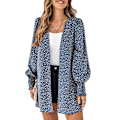 Miniatyrbillede 1 af 6: Dame Cardigan med Lygteærmer Fashionable Klassisk Leopardprint Efterår Vinter Langærmede Trykte Bluser Topper Blå M